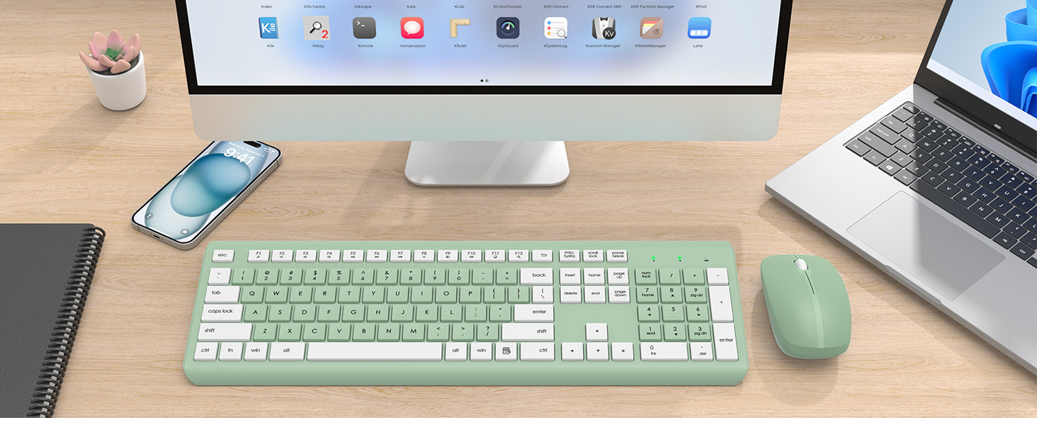 Wireless Keyboard and Mouse Combo, Full Size Silent Ergonomic Keyboard Mouse