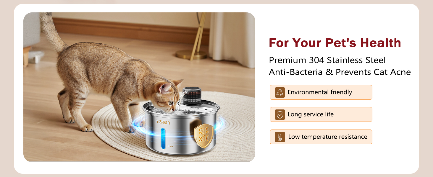 Stainless Steel Cat Water Fountain, 3.2L/108oz Large Capacity Pet Water Dispenser