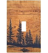 Rustic Country Lodge Style Brown Pine Tree Forest Woodland Woods Wooden Single 1 Gang Light Switc...