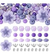 Craftdady 82Pcs Purple Silicone Flower Beads Round Rondelle Bead Resin Rhinestone Rondelle Brass ...