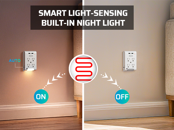 DEWENWILS Wall Outlet Adapter with Smart Night Light