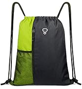 Drawstring Backpack Sports Gym Bag for Women Men Children Large Size with Zipper and Water Bottle...