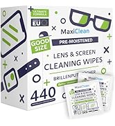MAXI CLEAN 440 Pack Lens Wipes for Eyeglasses Pre-Moistened, Individually Wrapped Streak-Free Cle...