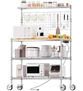 Leteuke Bakers Rack with Power Outlet &amp; Storage, NSF Certified Microwave Stand Kitchen Cart, 4-Ti...