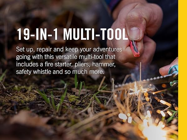 19-in-1 Multi-tool. Set up, repair and keep your adventures going with this versatile multi-tool.