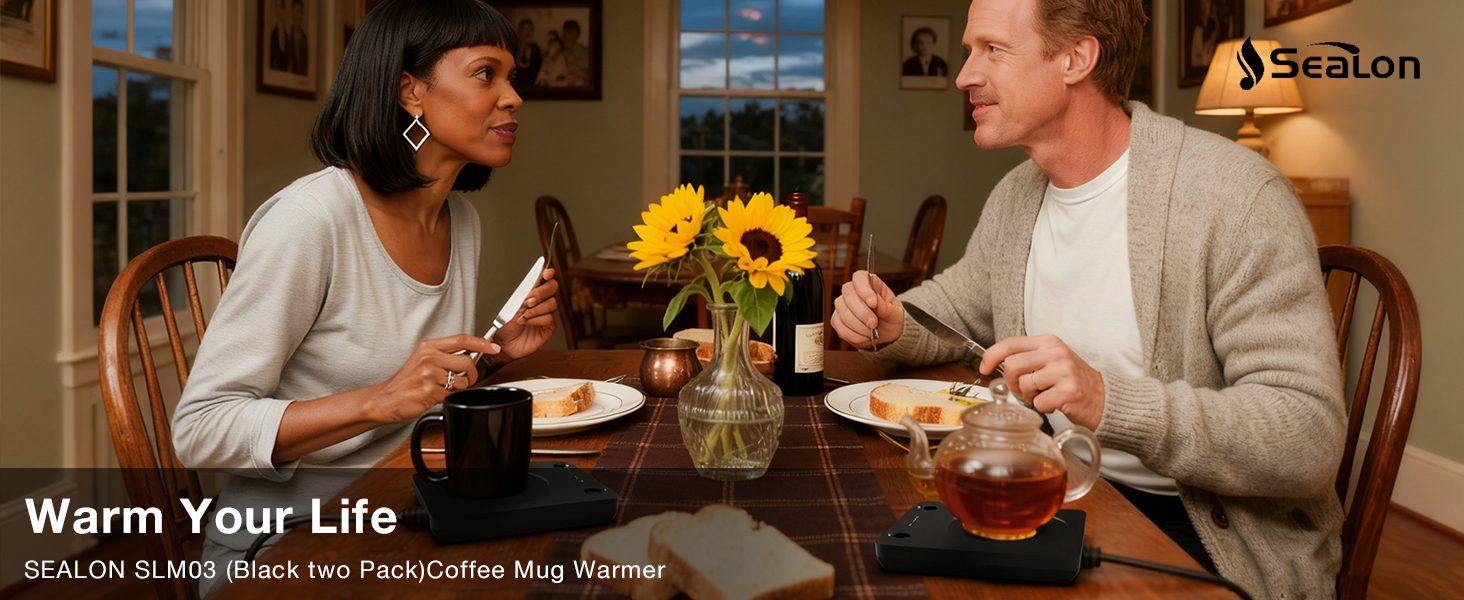 A cozy desk setup with a steaming mug next to an open book and a warm lamp