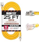 IRON FORGE CABLE 25 ft Lighted Outdoor Extension Cord - 12/3 SJTW Heavy Duty Yellow Extension Cab...