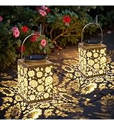2 Pack Solar Lanterns - Waterproof Metal Hanging Solar Lights Outdoor Decorative, Solar Powered L...