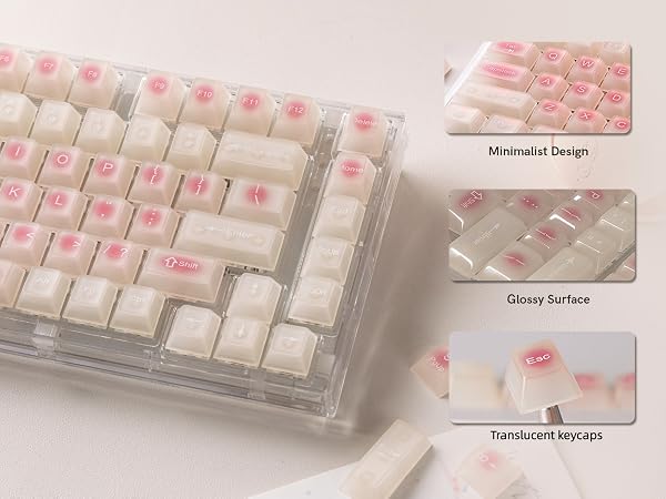 Beige Jade keycaps Clear, Translucent Jelly PC Key cap,Frost Shine Through Cherry profile keycap Set