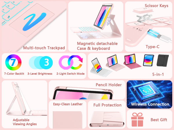a16 keyboard case with trackpad for working studying travling 7-color backlit usb-c rechargable