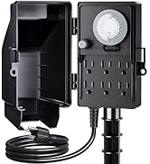SURAIELEC Outdoor Power Stake Timer, 24-Hour Mechanical Light Timer, Electrical Power Strip Weath...