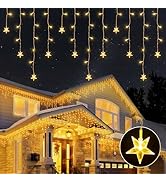 oopswow Star Icicle Lights Outdoor, 200 LED 40-Drops Star Shaped Curtain Lights 8 Lighting Modes ...