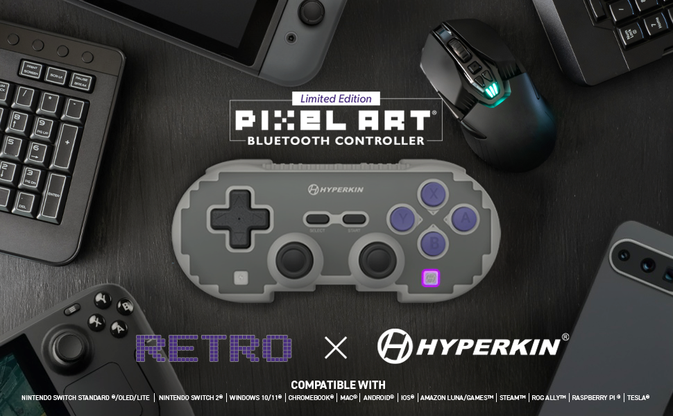 Hyperkin Limited Edition Pixel Art Bluetooth Controller with retro design.