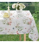 MATIRUG Spring Summer Tablecloths Rectangle 52x70 Inch, Spill Proof Watercolor Floral Table Cloth...