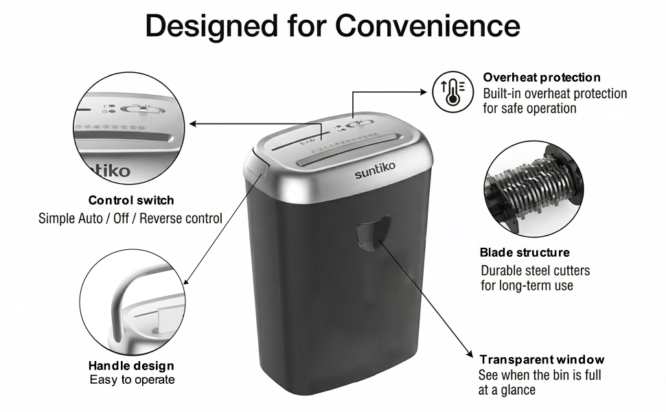 paper shredder with transparent bin window durable blades and easy control switch