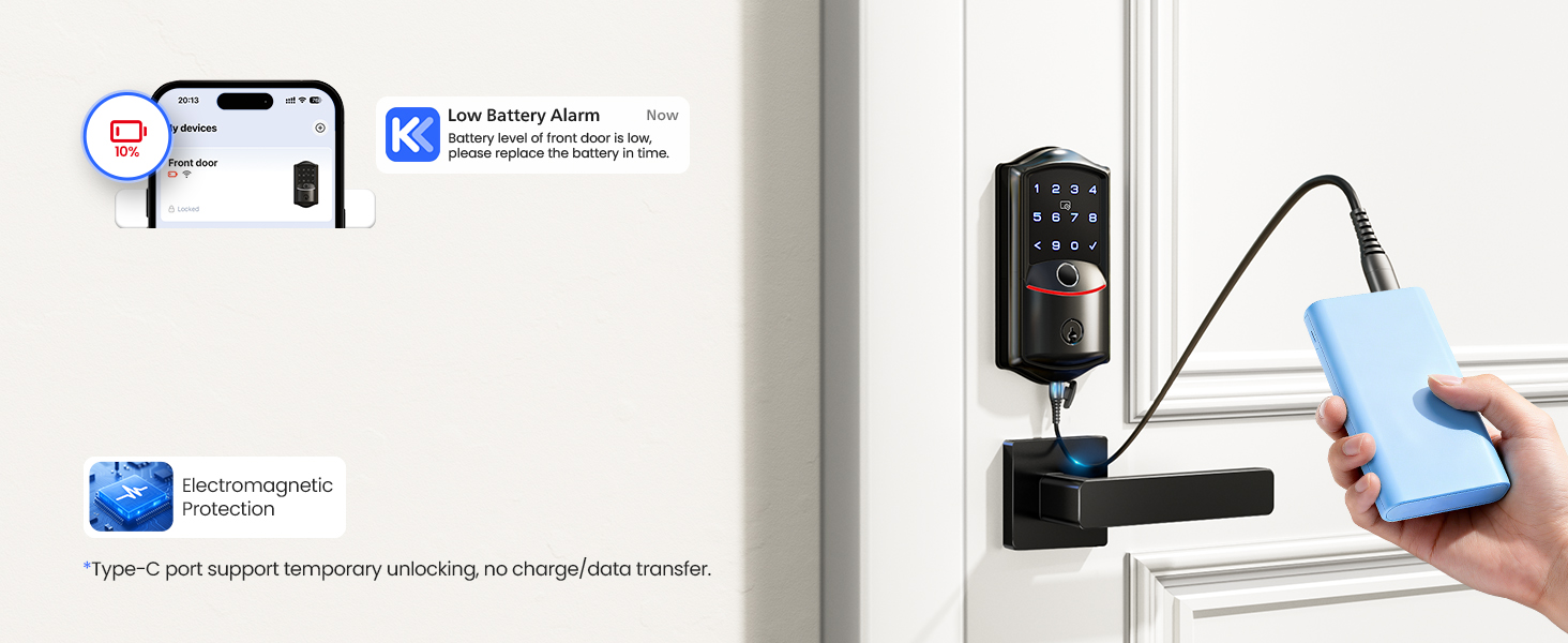 wifi door lock Type C emergency port