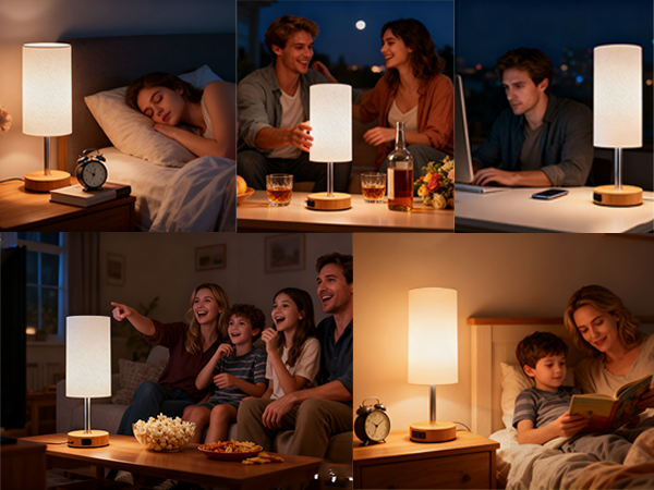 Warm-toned restaurant or dining scene with multiple people gathered around tables, illuminated by hanging pendant lamps creating intimate ambiance.