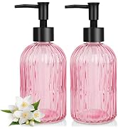 2 Pack Stripe Glass Soap Dispenser with Black Plastic Pump, 400ml Liquid Hand Soap Dispenser, Rus...