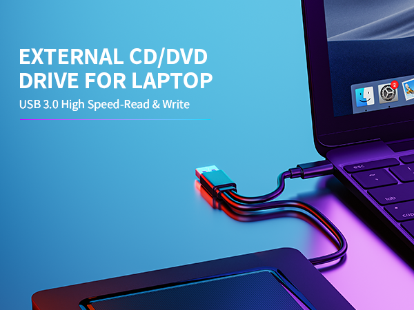 External CD/DVD Drive for Laptop, Ultra-Slim