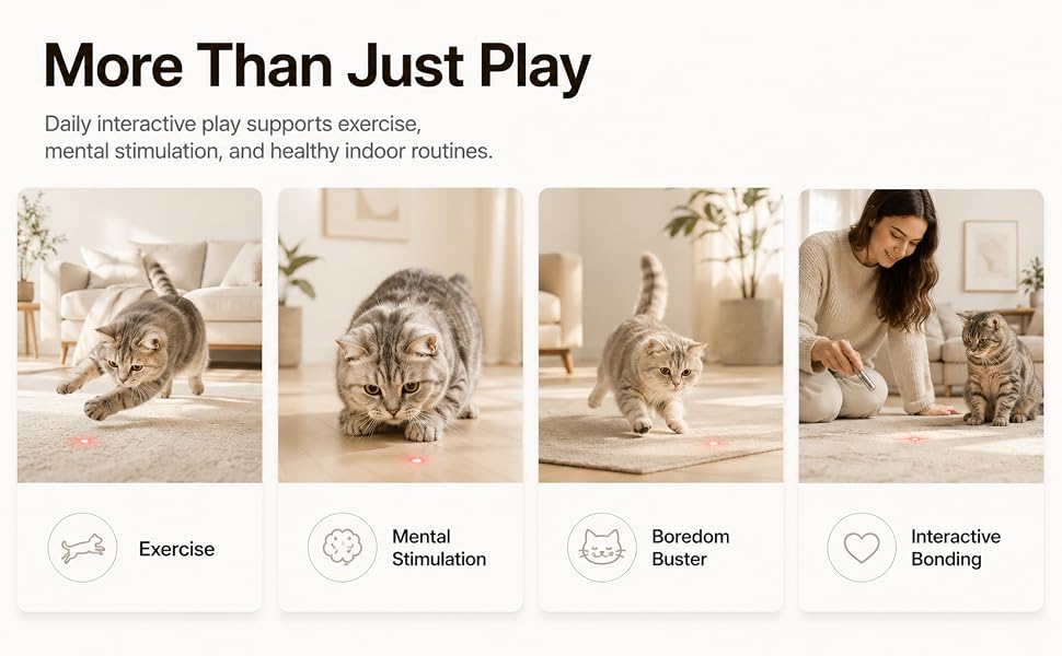 Interactive cat laser toy supports exercise mental stimulation boredom relief and bonding with cats