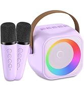 Mini Karaoke Machine for Kids Age 3, 4, 5,6, 7+ Bluetooth Speaker with 2 Wireless Microphone & LE...