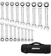 Egofine 18pc MM/Metric Ratcheting Wrench Set, 6 mm - 24 mm Chrome Vanadium Steel Combination Tool...