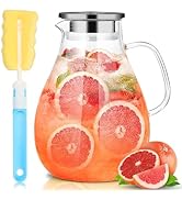 SUSTEAS 3 Litre 101oz Glass Pitcher Jar with Lid and Nozzle, 3.17Quart Cold/Hot Water Glass Water...
