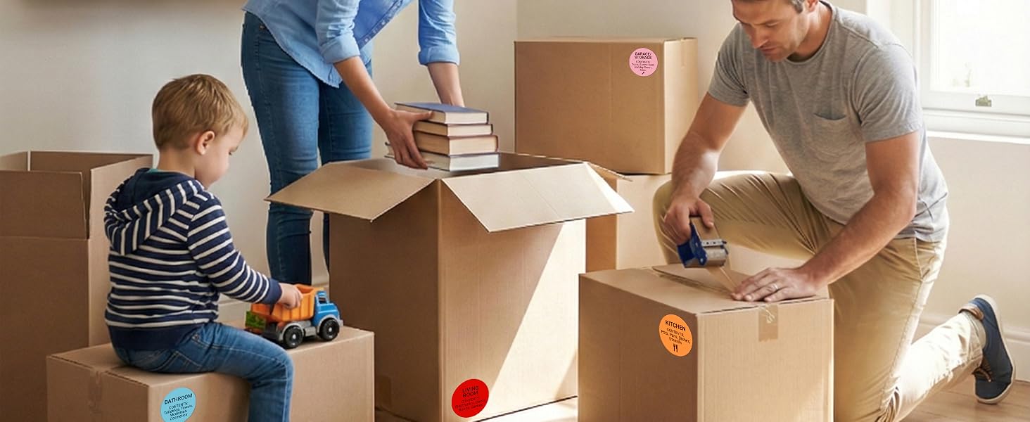 cardboard box closing movements colorful sticker markers book toy move home house package moving