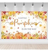 A Little Pumpkin is On The Way Fall Baby Shower Backdrop Decor 6x3.6ft | Autumn Maple Leaves Litt...