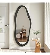 AAZZKANG Irregular Wall Mirror Full Length with Wood Framed Large 47"x20" Black Asymmetrical Full...