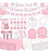 Pink Bow 1st Birthday Decorations Serve 25, Baby Girl First Birthday Party Supplies Includes Girl...