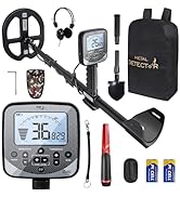 16 inch Depth Metal Detector for Adults,19.2 kHz Professional Metal Detector Kit with Pinpointer ...