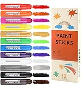 12 Colors Tempera Paint Sticks, No Mess, Quick-Drying &amp; Non-Toxic Art Supplies, Easy-Grip for Tod...