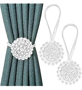 PINOWU Magnetic Crystal Flower Curtain Tiebacks (2 Pack), Decorative Curtain Holdback Buckle Clip...