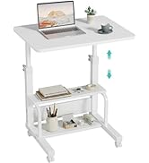 WINAZ Small Bedroom Laptop Rolling Desk - 24" White Mobile Standing Desk with Wheels for Small Sp...