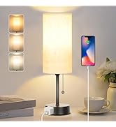 Bedside Table Lamp for Bedroom, 3-Color Small Lamps with Pull Chain, Bedroom Table Lamps for Nigh...