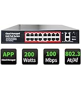 Poe Switch, 16 Port PoE+ Switch, Cloud Managed 10/100Mbps Ethernet Switch, 16 Poe Ports @200W, 2 ...