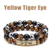 2Pcs Triple Protection Bracelet,Natural Tigers Eye Black Obsidian and Hematite 8 MM Beads Bracele...