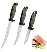 Mossy Oak 3-Piece Fishing Knife Set with Protective Sheath, Stainless Steel Filet Knife with Dual...