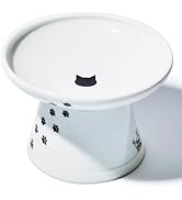 Necoichi Raised Cat Food Bowl – Ceramic Elevated Cat Bowl for Whisker &amp; Neck Fatigue, Dishwasher ...