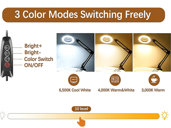 Magnifying Glass with Light,Magnifier with Stand Clamp,LED Desk Lamp