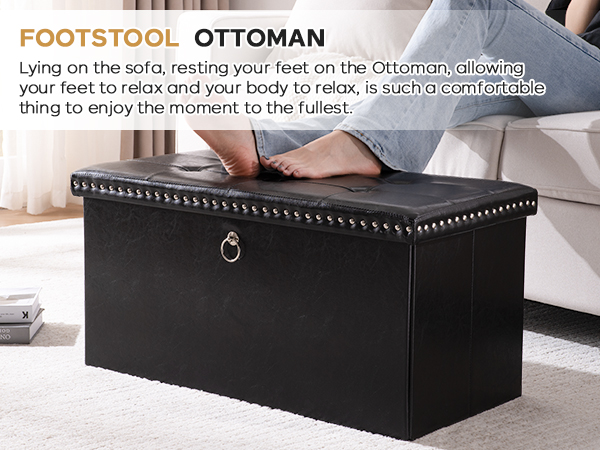 oakvivo Folding Storage Ottoman Bench Small Leather Foot Rest Stools Ottoman with Storage Footstool 