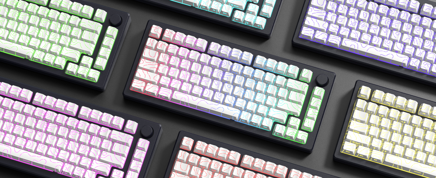 womier white topographic keycaps,line backlit,shine through key cap