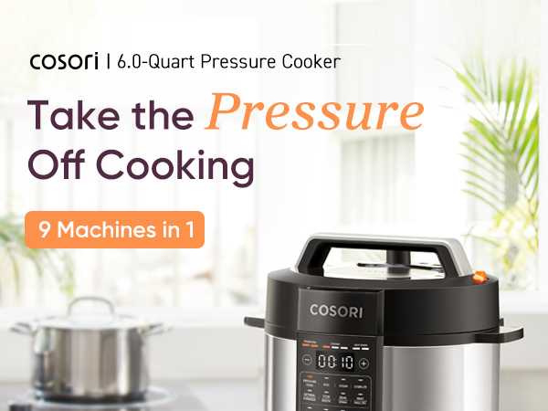 COSORI Electric Pressure Cooker, has 9 functions, is a 6-quart instant multi-cooker.