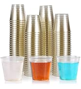 YINCL [100 Pcs] Golden Glitter Plastic Shot Glasses - 1 OZ Mini Disposable Clear Shot Cups Bulk f...