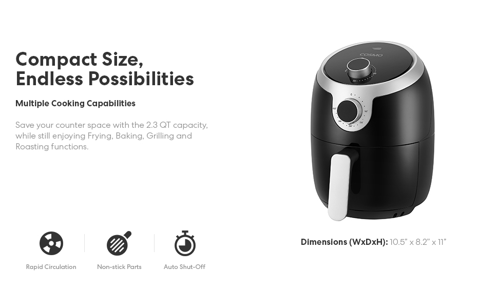 cosmo, cosmo air fryer, air fryer, COS-23AFAKB, 2.3 qt air fryer, fryer