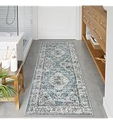 Uphome Bathroom Runner Rug, Distressed Tribal Farmhouse Blue Bathroom Mat, Long Bathroom Rugs Non...