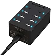 SABRENT 100 Watt 8-Port Family-Sized USB Rapid Charger [UL Certified ] - Includes 2 PD (Power Del...