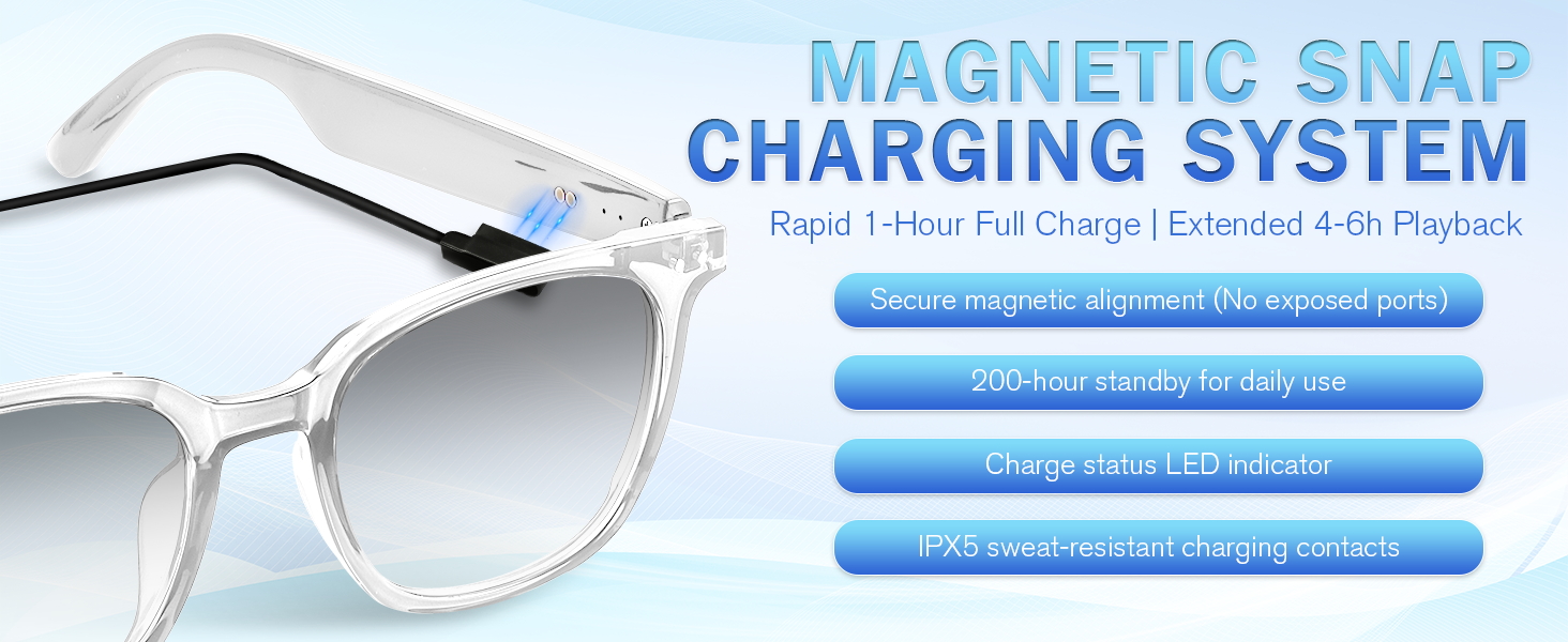 bluetooth smart glasses for woman &amp;amp; man, bluetooth blue light glasses with magnetic charging