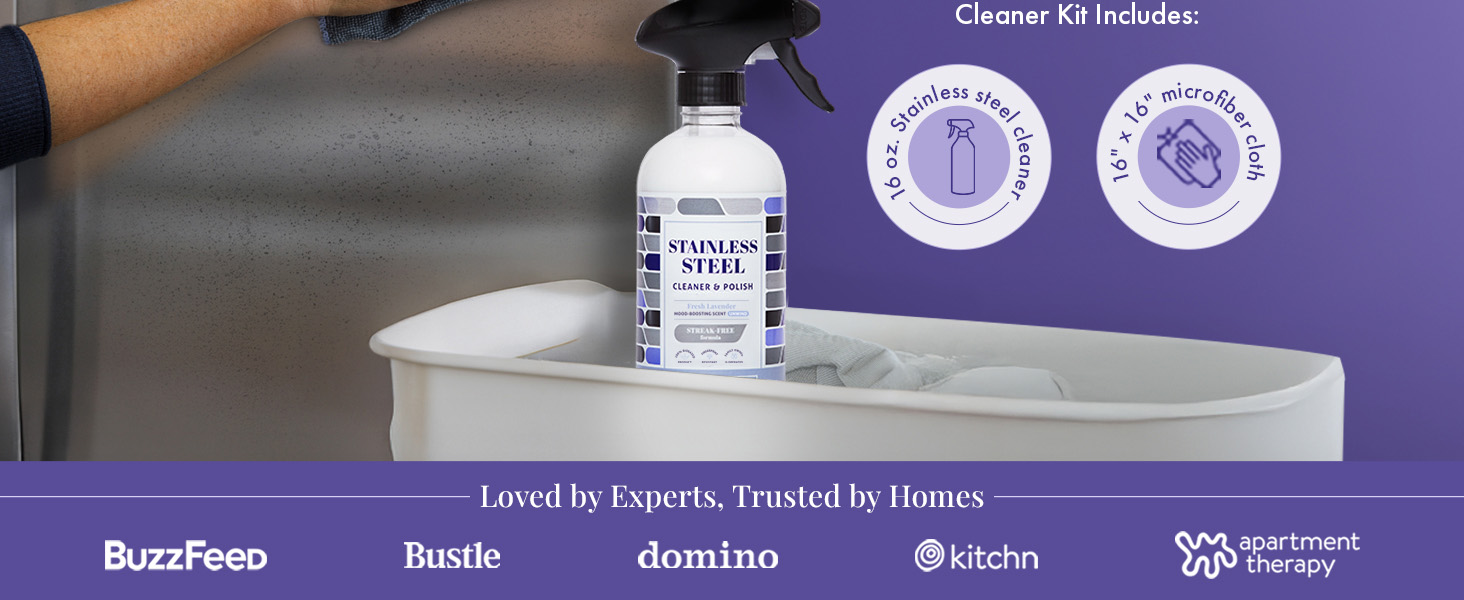 stainless steel kit includes cleaner and microfiber cloth